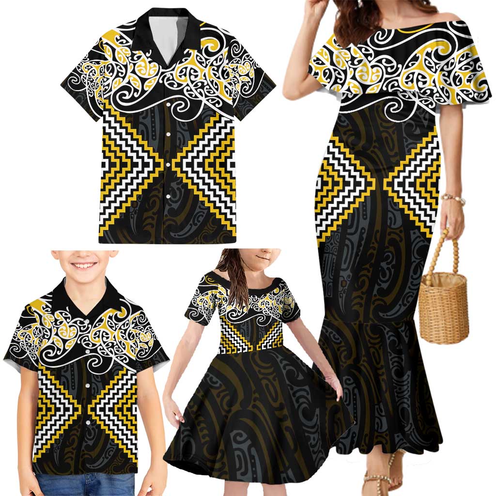 Gold Aotearoa Tukutuku Manawa Tapu Family Matching Mermaid Dress and Hawaiian Shirt Ta Moko Toi Maori LT9 - Polynesian Pride