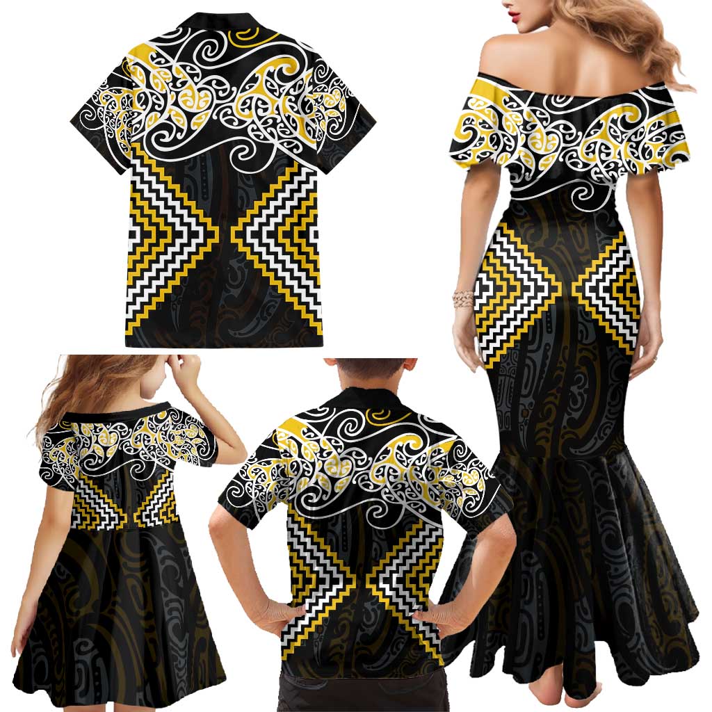 Gold Aotearoa Tukutuku Manawa Tapu Family Matching Mermaid Dress and Hawaiian Shirt Ta Moko Toi Maori LT9 - Polynesian Pride