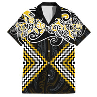 Gold Aotearoa Tukutuku Manawa Tapu Family Matching Off The Shoulder Long Sleeve Dress and Hawaiian Shirt Ta Moko Toi Maori LT9 Dad's Shirt - Short Sleeve Gold - Polynesian Pride