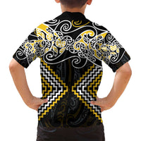 Gold Aotearoa Tukutuku Manawa Tapu Family Matching Off Shoulder Short Dress and Hawaiian Shirt Ta Moko Toi Maori LT9 - Polynesian Pride