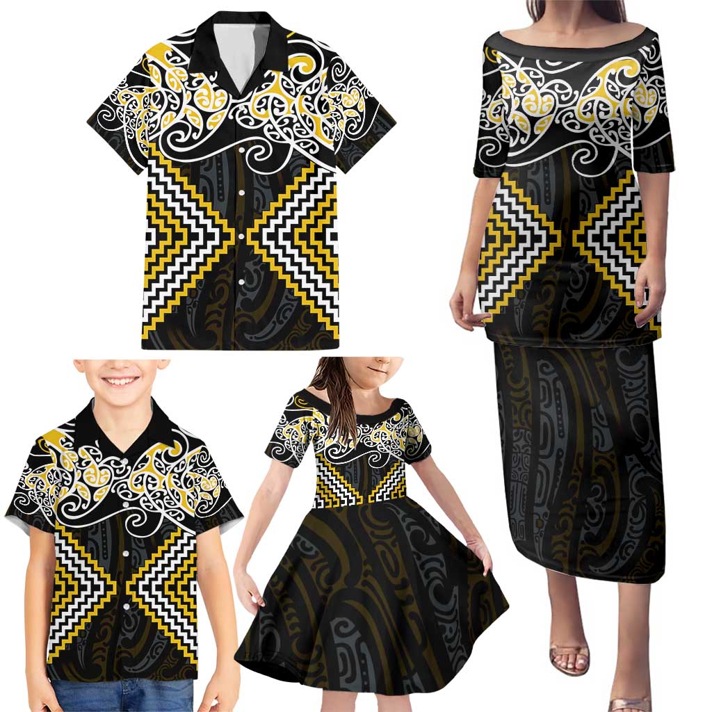 Gold Aotearoa Tukutuku Manawa Tapu Family Matching Puletasi and Hawaiian Shirt Ta Moko Toi Maori LT9 - Polynesian Pride