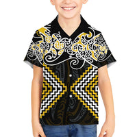 Gold Aotearoa Tukutuku Manawa Tapu Family Matching Summer Maxi Dress and Hawaiian Shirt Ta Moko Toi Maori LT9 Son's Shirt Gold - Polynesian Pride
