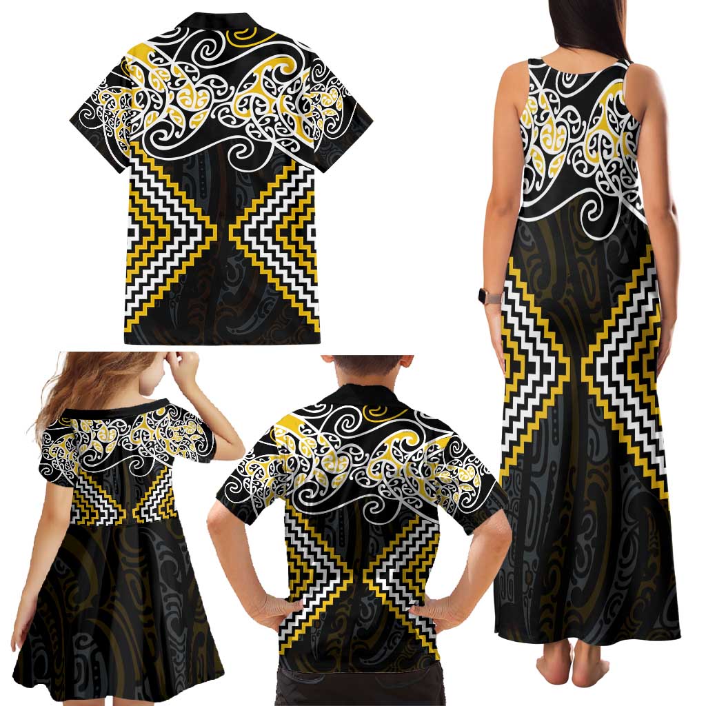 Gold Aotearoa Tukutuku Manawa Tapu Family Matching Tank Maxi Dress and Hawaiian Shirt Ta Moko Toi Maori LT9 - Polynesian Pride