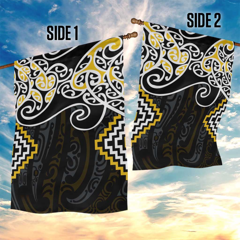 Gold Aotearoa Tukutuku Manawa Tapu Garden Flag Ta Moko Toi Maori LT9 - Polynesian Pride