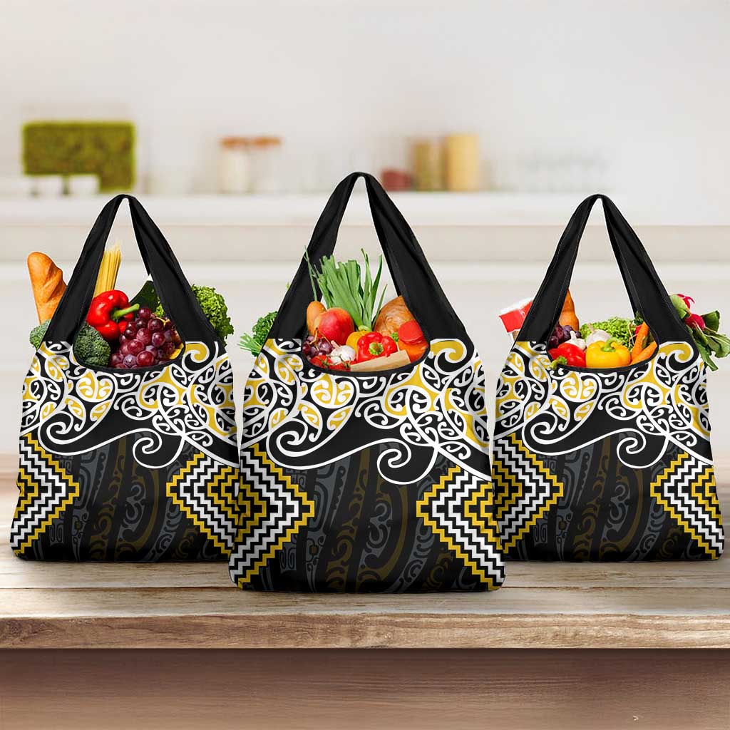 Gold Aotearoa Tukutuku Manawa Tapu Grocery Bag Ta Moko Toi Maori LT9 3-pack One Size Gold - Polynesian Pride