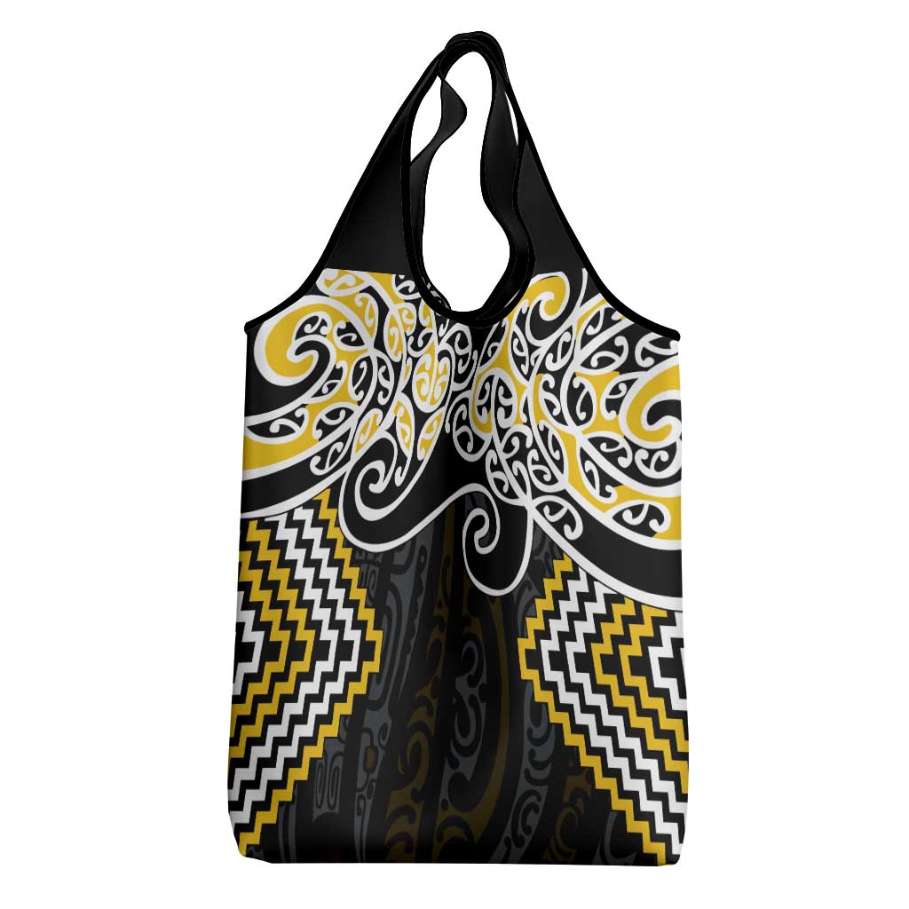 Gold Aotearoa Tukutuku Manawa Tapu Grocery Bag Ta Moko Toi Maori LT9 - Polynesian Pride