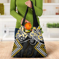 Gold Aotearoa Tukutuku Manawa Tapu Grocery Bag Ta Moko Toi Maori LT9 - Polynesian Pride
