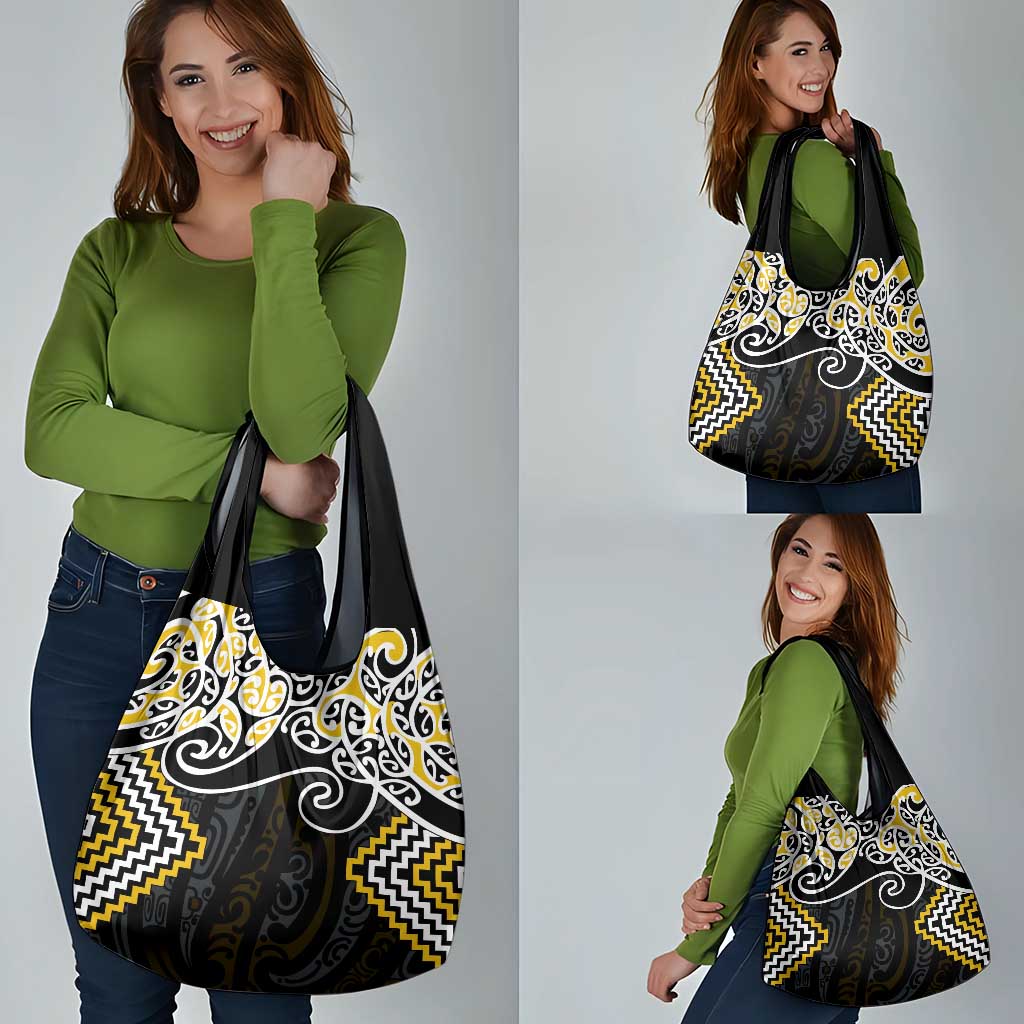Gold Aotearoa Tukutuku Manawa Tapu Grocery Bag Ta Moko Toi Maori LT9 - Polynesian Pride