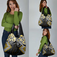 Gold Aotearoa Tukutuku Manawa Tapu Grocery Bag Ta Moko Toi Maori LT9 - Polynesian Pride