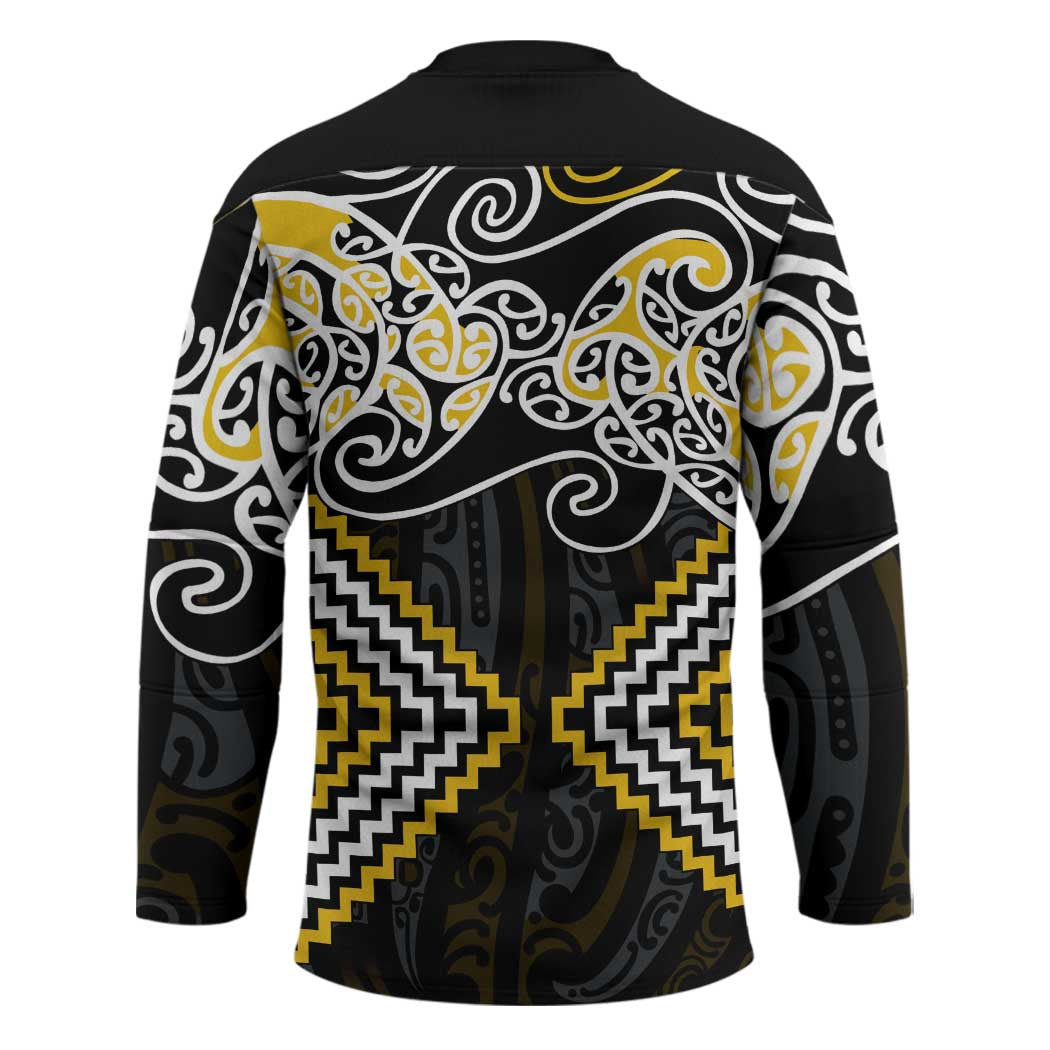 Gold Aotearoa Tukutuku Manawa Tapu Hockey Jersey Ta Moko Toi Maori LT9 - Polynesian Pride