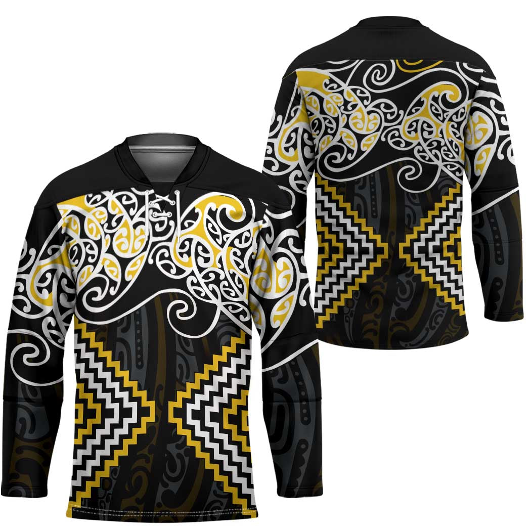 Gold Aotearoa Tukutuku Manawa Tapu Hockey Jersey Ta Moko Toi Maori LT9 - Polynesian Pride