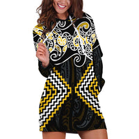 Gold Aotearoa Tukutuku Manawa Tapu Hoodie Dress Ta Moko Toi Maori LT9 Gold - Polynesian Pride