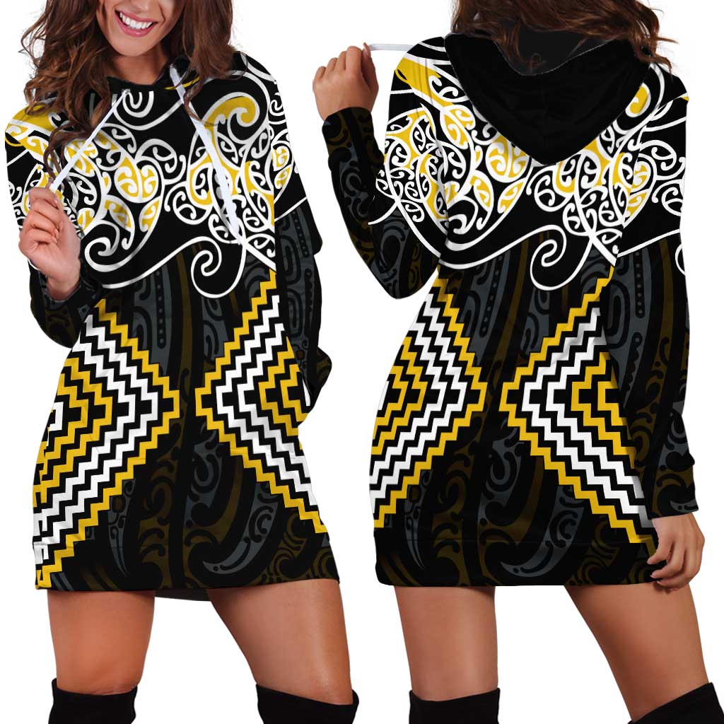 Gold Aotearoa Tukutuku Manawa Tapu Hoodie Dress Ta Moko Toi Maori LT9 - Polynesian Pride