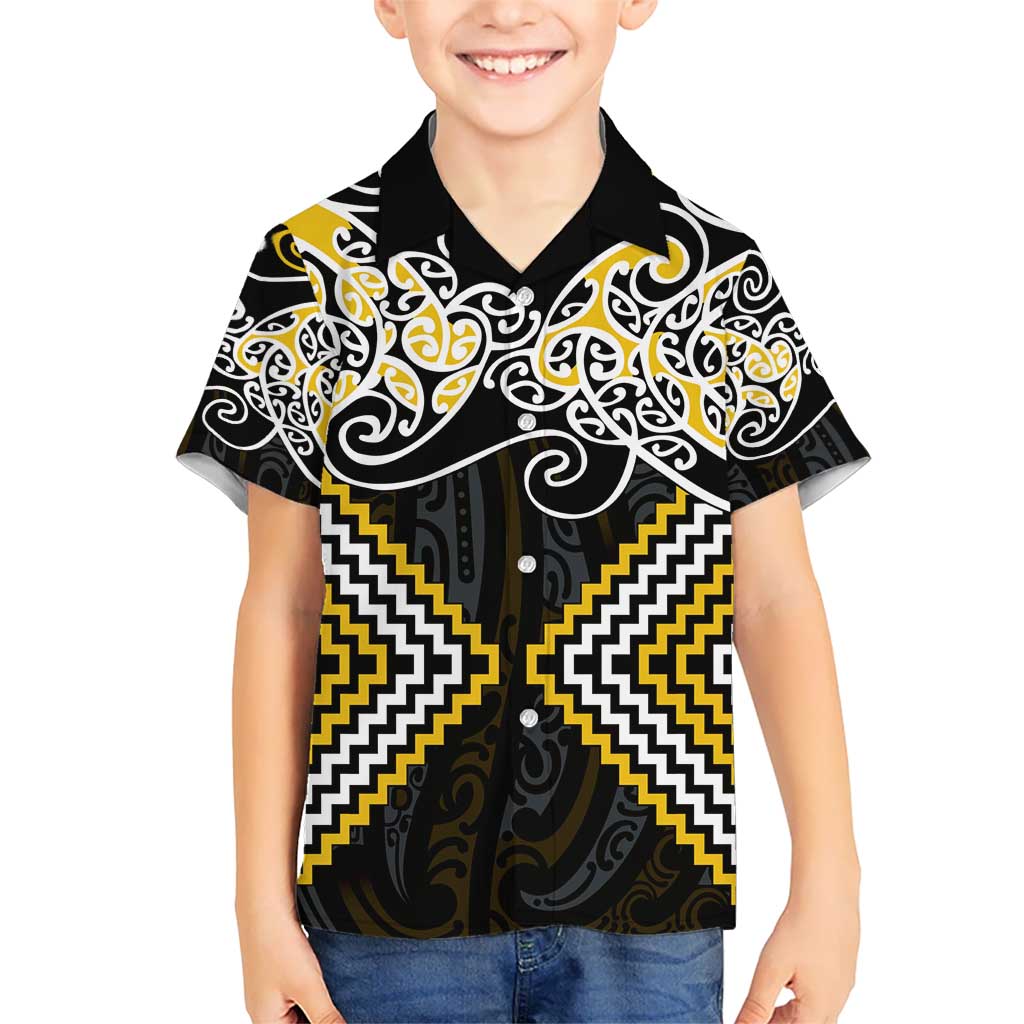 Gold Aotearoa Tukutuku Manawa Tapu Kid Hawaiian Shirt Ta Moko Toi Maori LT9 Kid Gold - Polynesian Pride