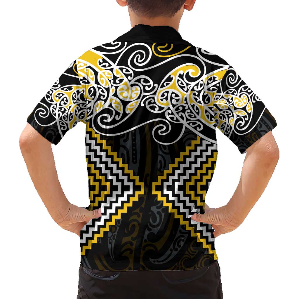 Gold Aotearoa Tukutuku Manawa Tapu Kid Hawaiian Shirt Ta Moko Toi Maori LT9 - Polynesian Pride