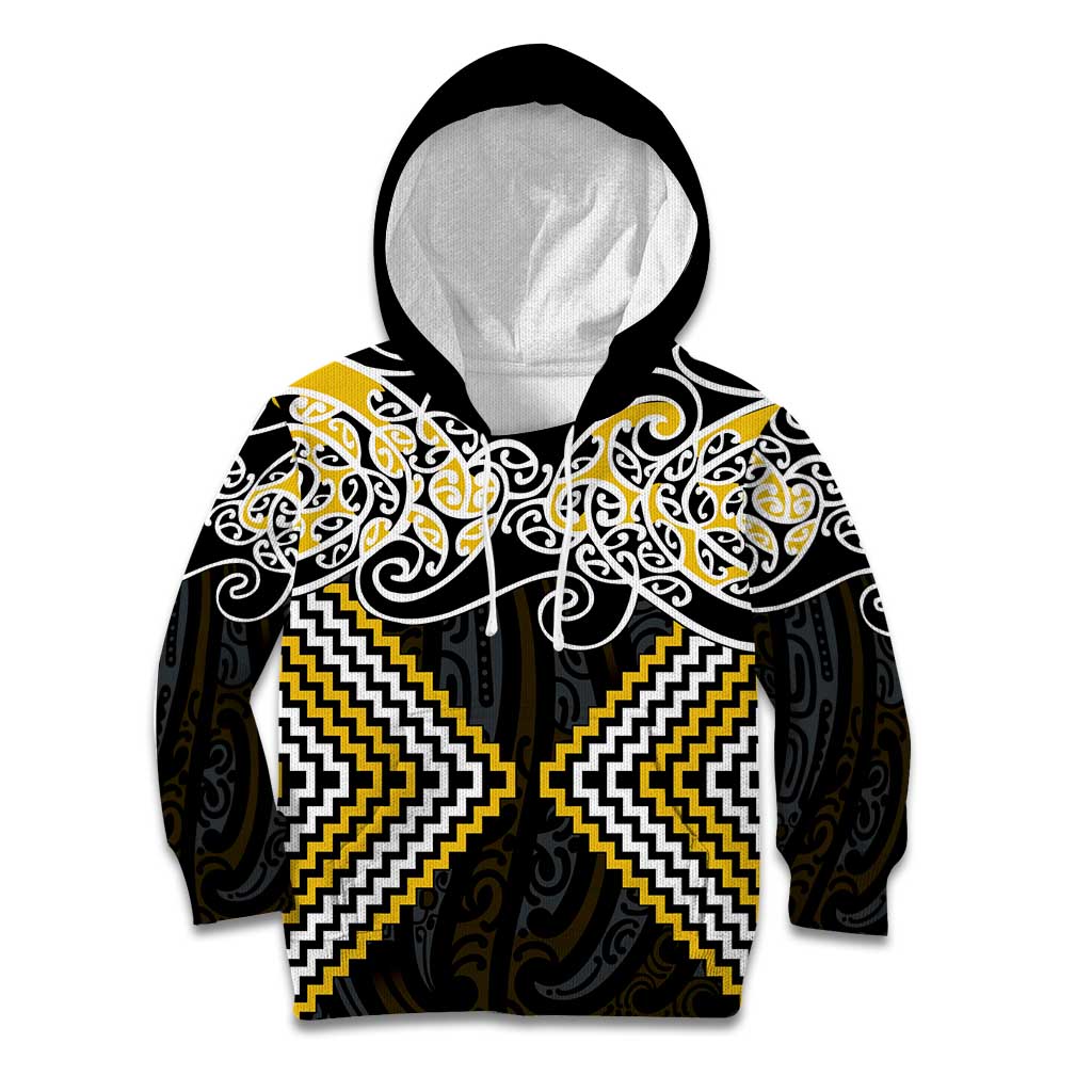 Gold Aotearoa Tukutuku Manawa Tapu Kid Hoodie Ta Moko Toi Maori LT9 Hoodie Gold - Polynesian Pride