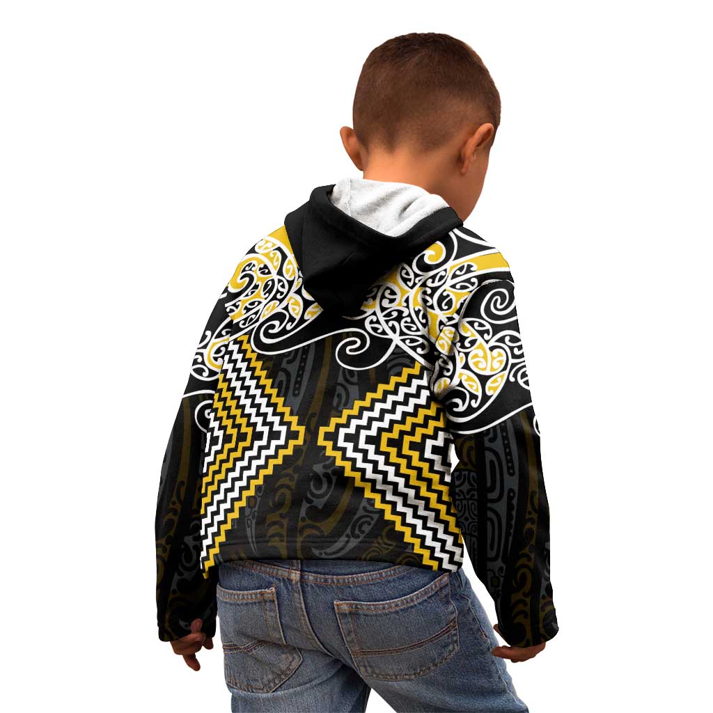 Gold Aotearoa Tukutuku Manawa Tapu Kid Hoodie Ta Moko Toi Maori LT9 - Polynesian Pride
