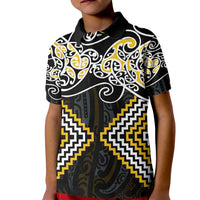 Gold Aotearoa Tukutuku Manawa Tapu Kid Polo Shirt Ta Moko Toi Maori LT9 Kid Gold - Polynesian Pride