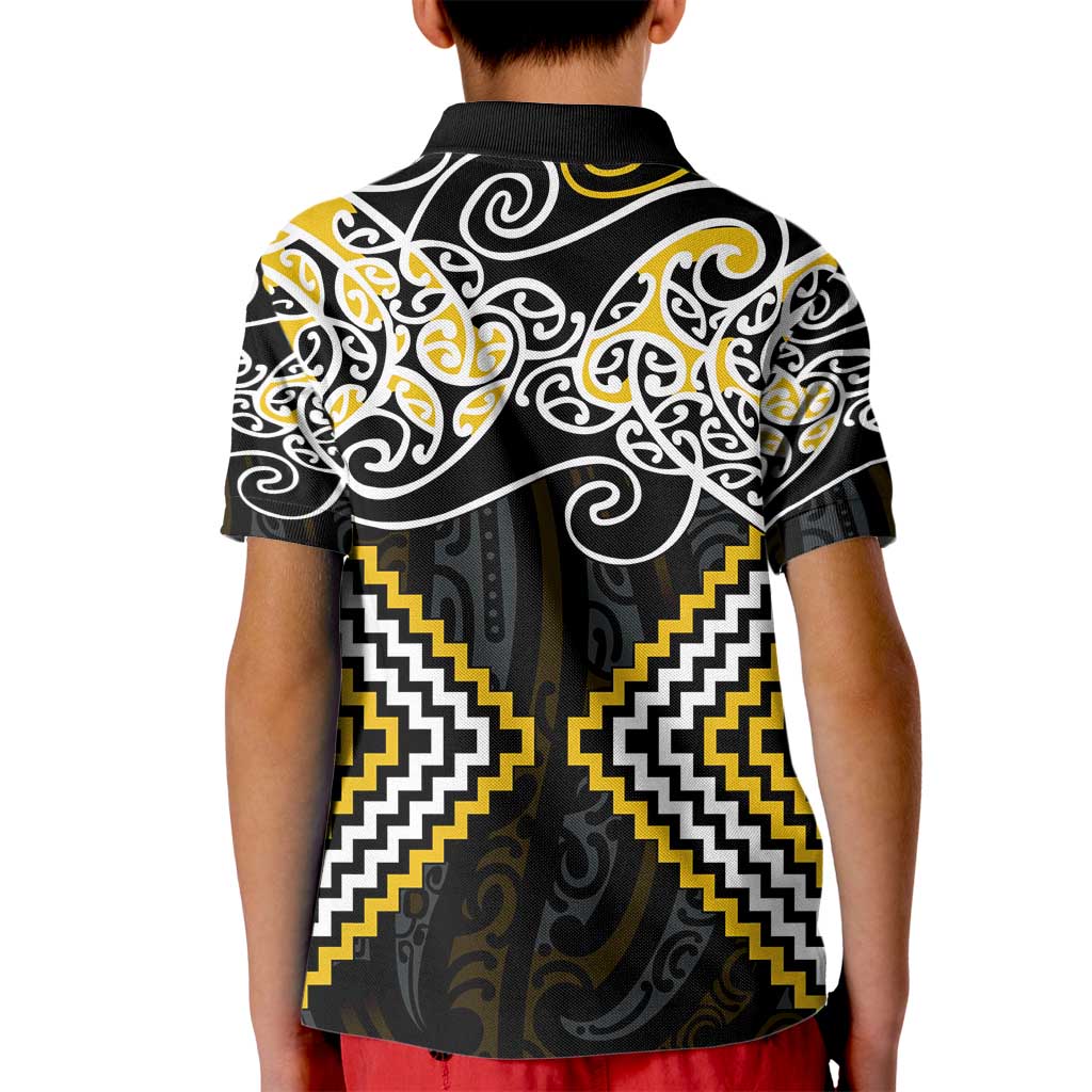 Gold Aotearoa Tukutuku Manawa Tapu Kid Polo Shirt Ta Moko Toi Maori LT9 - Polynesian Pride