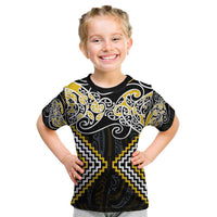 Gold Aotearoa Tukutuku Manawa Tapu Kid T Shirt Ta Moko Toi Maori LT9 Gold - Polynesian Pride