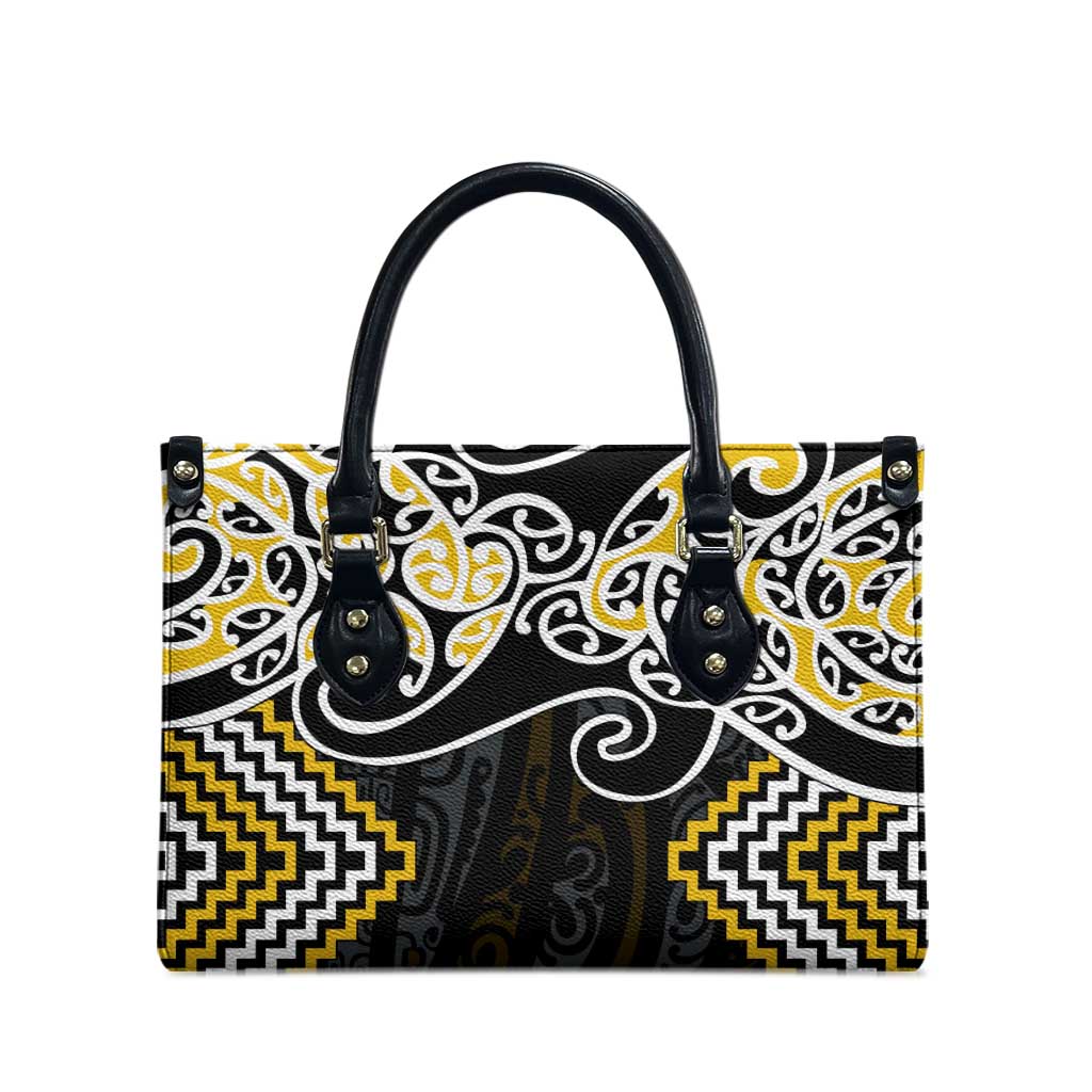 Gold Aotearoa Tukutuku Manawa Tapu Leather Bag Ta Moko Toi Maori - Polynesian Pride