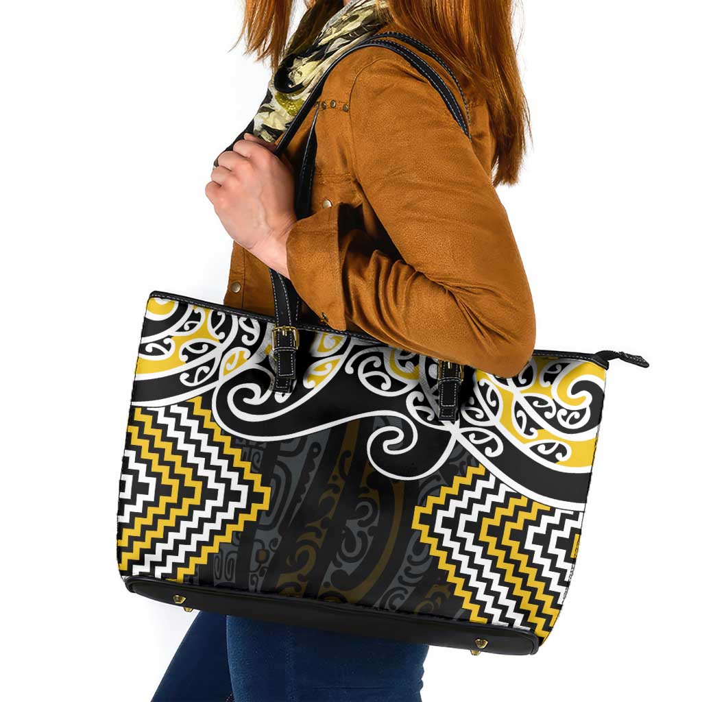 Gold Aotearoa Tukutuku Manawa Tapu Leather Tote Bag Ta Moko Toi Maori LT9 Gold - Polynesian Pride