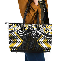 Gold Aotearoa Tukutuku Manawa Tapu Leather Tote Bag Ta Moko Toi Maori LT9 - Polynesian Pride