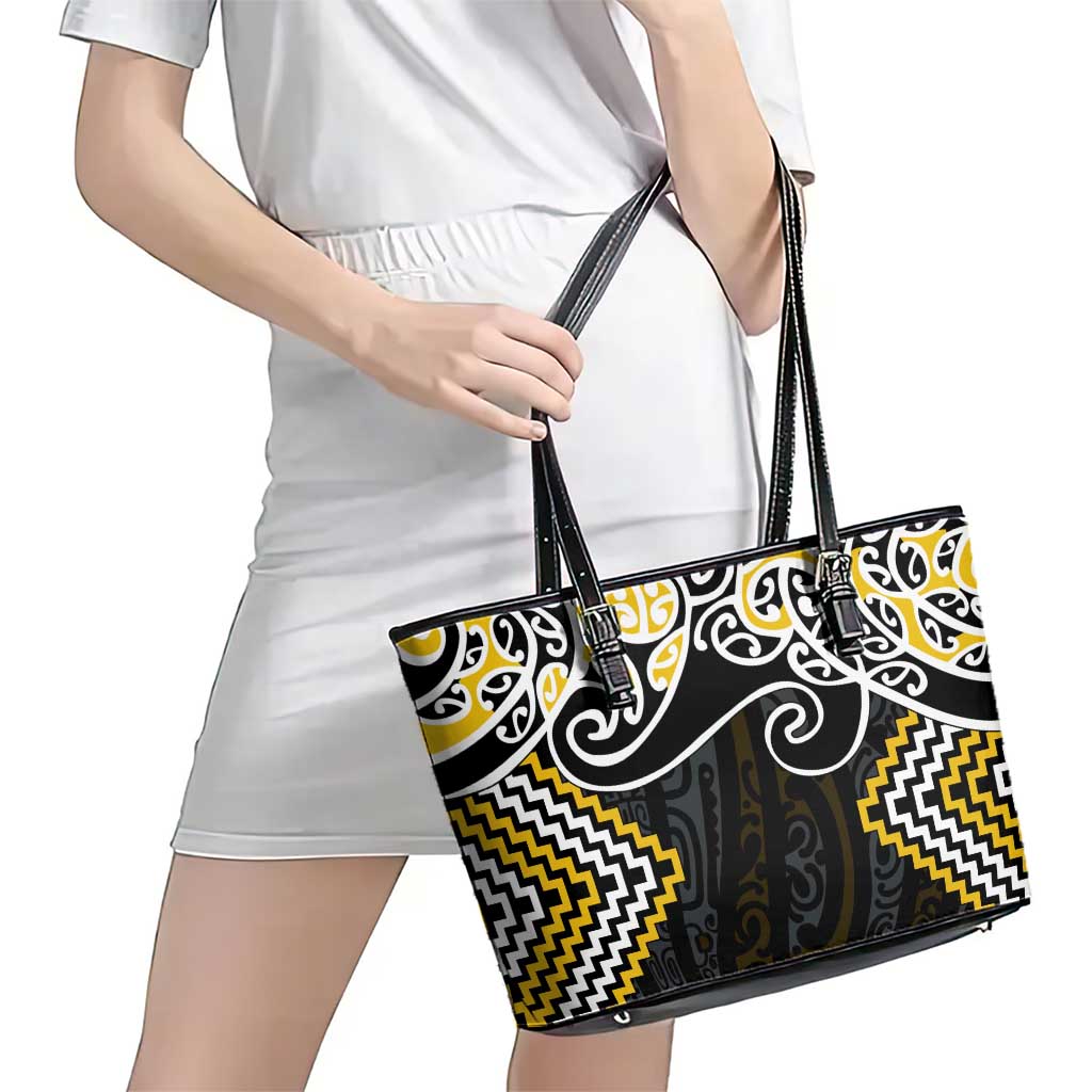 Gold Aotearoa Tukutuku Manawa Tapu Leather Tote Bag Ta Moko Toi Maori LT9 - Polynesian Pride