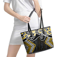 Gold Aotearoa Tukutuku Manawa Tapu Leather Tote Bag Ta Moko Toi Maori LT9 - Polynesian Pride