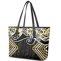 Gold Aotearoa Tukutuku Manawa Tapu Leather Tote Bag Ta Moko Toi Maori LT9 - Polynesian Pride