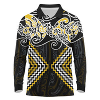 Gold Aotearoa Tukutuku Manawa Tapu Long Sleeve Polo Shirt Ta Moko Toi Maori LT9 Gold - Polynesian Pride