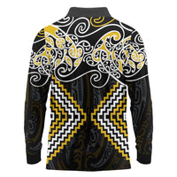 Gold Aotearoa Tukutuku Manawa Tapu Long Sleeve Polo Shirt Ta Moko Toi Maori LT9 - Polynesian Pride