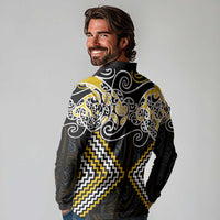 Gold Aotearoa Tukutuku Manawa Tapu Long Sleeve Polo Shirt Ta Moko Toi Maori LT9 - Polynesian Pride