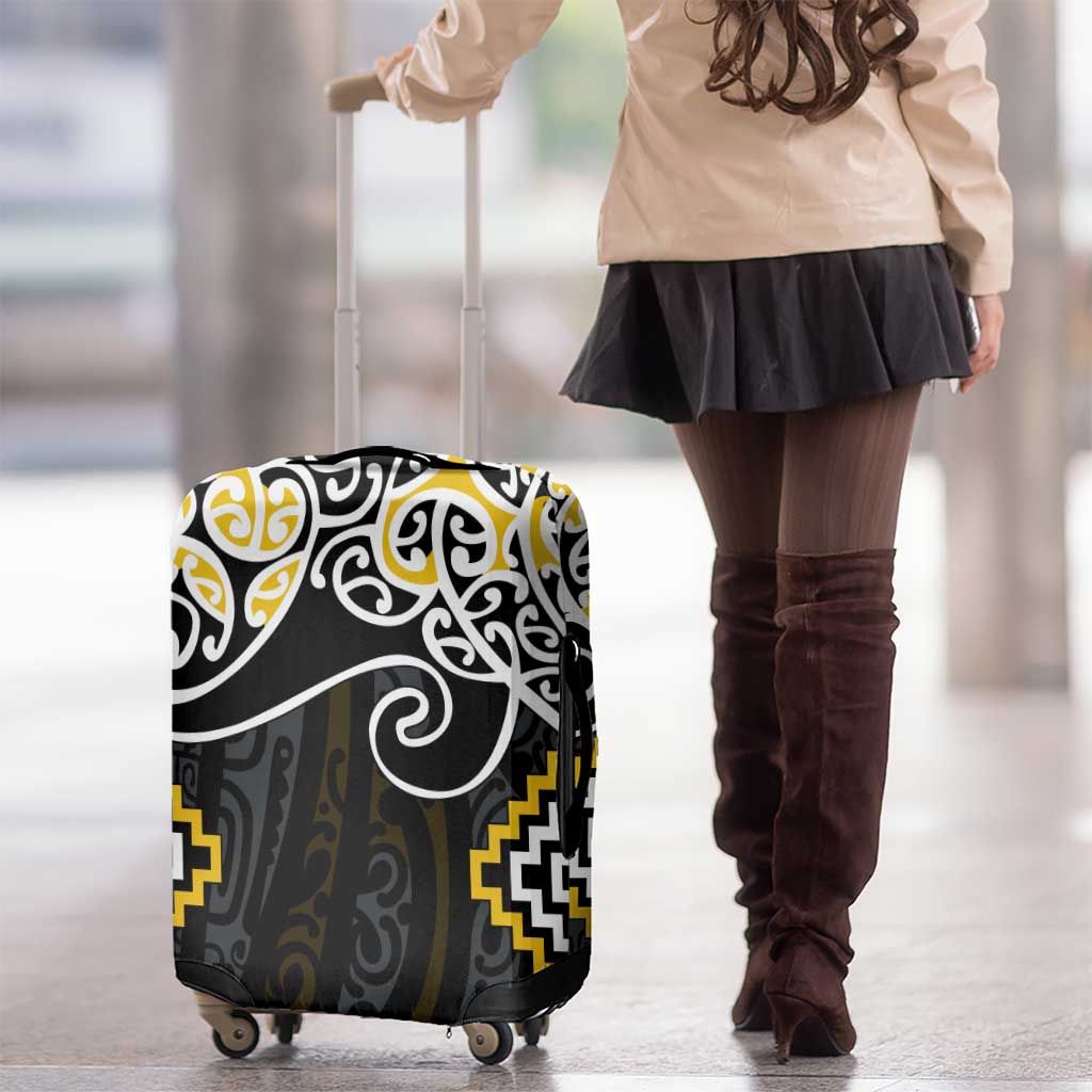 Gold Aotearoa Tukutuku Manawa Tapu Luggage Cover Ta Moko Toi Maori LT9 - Polynesian Pride