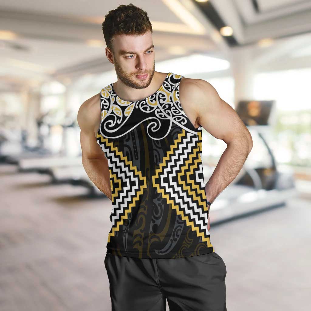 Gold Aotearoa Tukutuku Manawa Tapu Men Tank Top Ta Moko Toi Maori LT9 Gold - Polynesian Pride