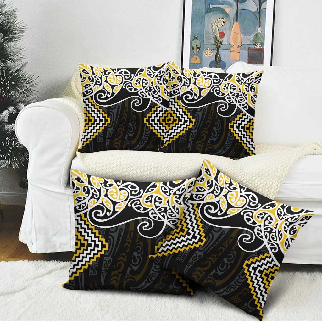Gold Aotearoa Tukutuku Manawa Tapu Pillow Cover Ta Moko Toi Maori LT9 - Polynesian Pride