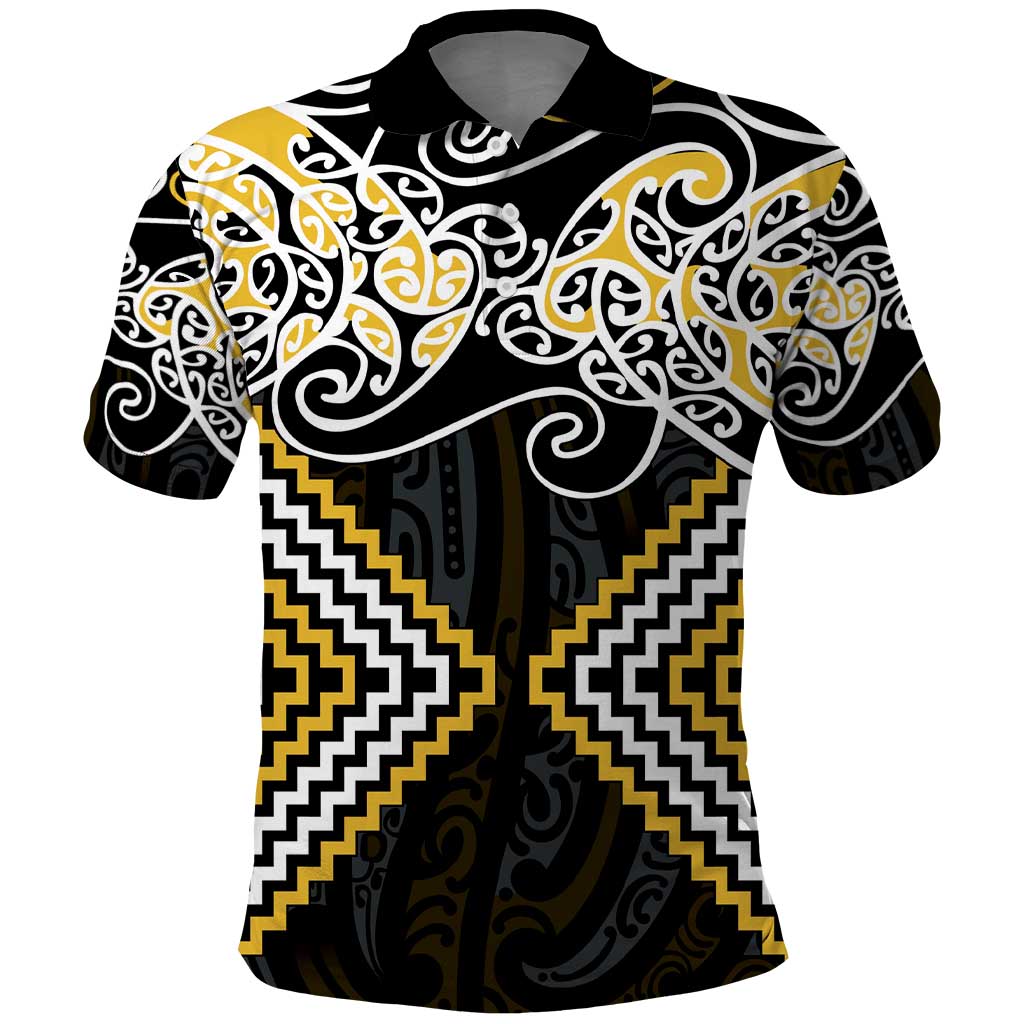 Gold Aotearoa Tukutuku Manawa Tapu Polo Shirt Ta Moko Toi Maori LT9 Gold - Polynesian Pride