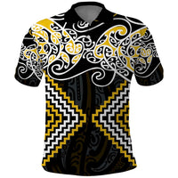 Gold Aotearoa Tukutuku Manawa Tapu Polo Shirt Ta Moko Toi Maori LT9 Gold - Polynesian Pride