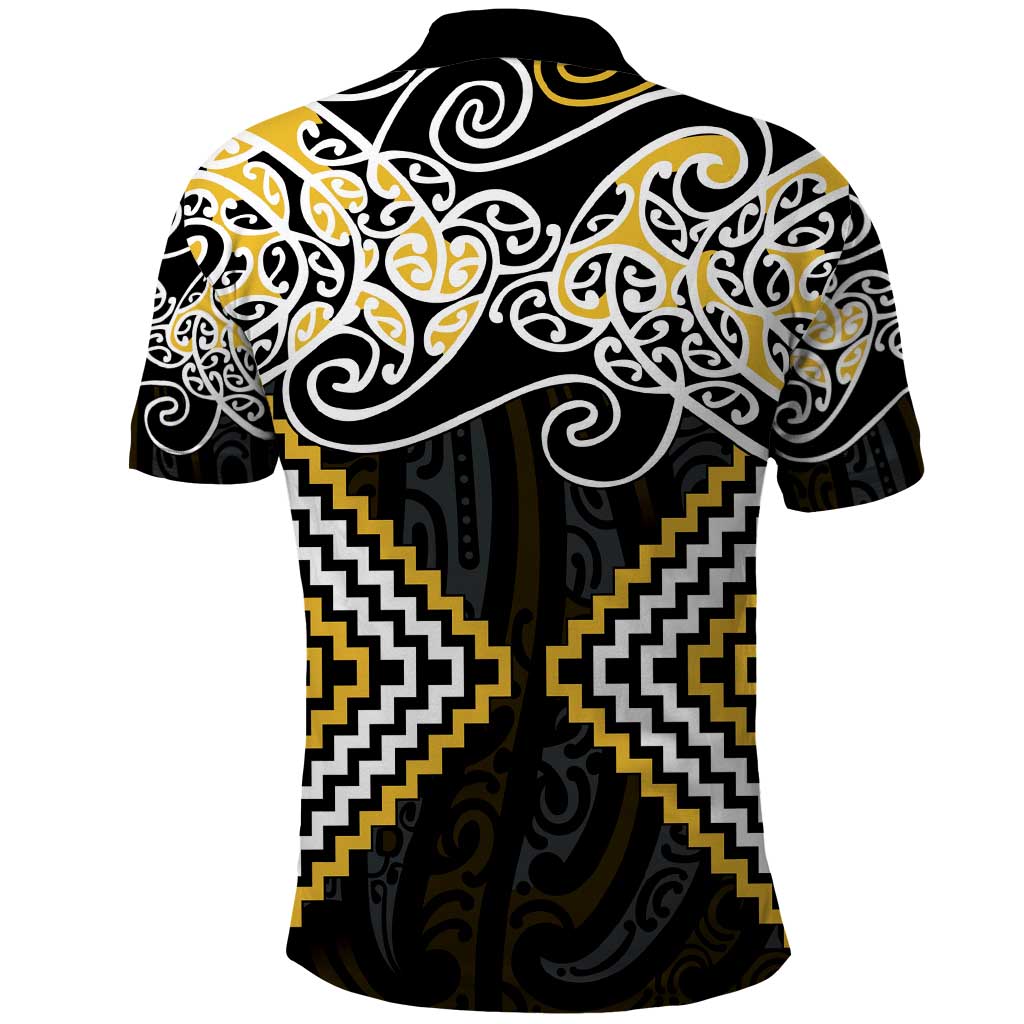 Gold Aotearoa Tukutuku Manawa Tapu Polo Shirt Ta Moko Toi Maori LT9 - Polynesian Pride