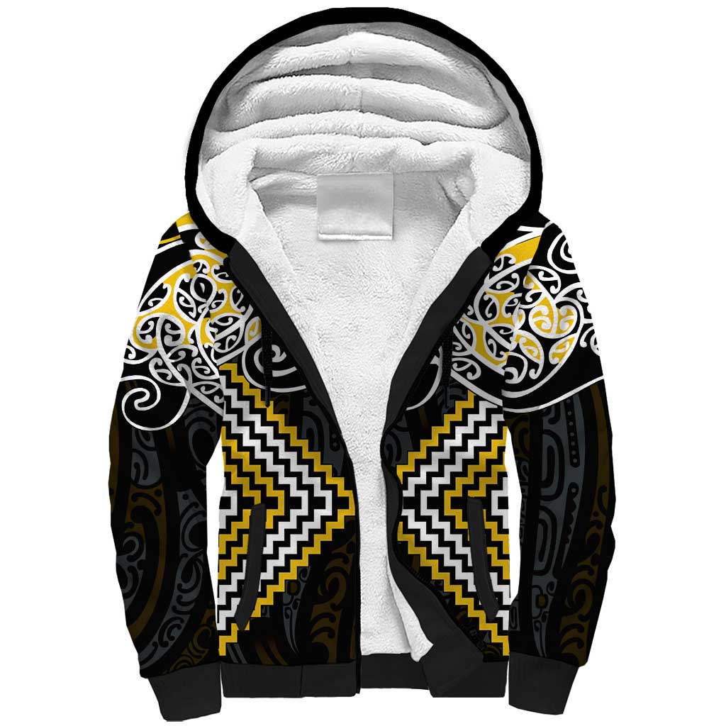 Gold Aotearoa Tukutuku Manawa Tapu Sherpa Hoodie Ta Moko Toi Maori LT9 Unisex Gold - Polynesian Pride