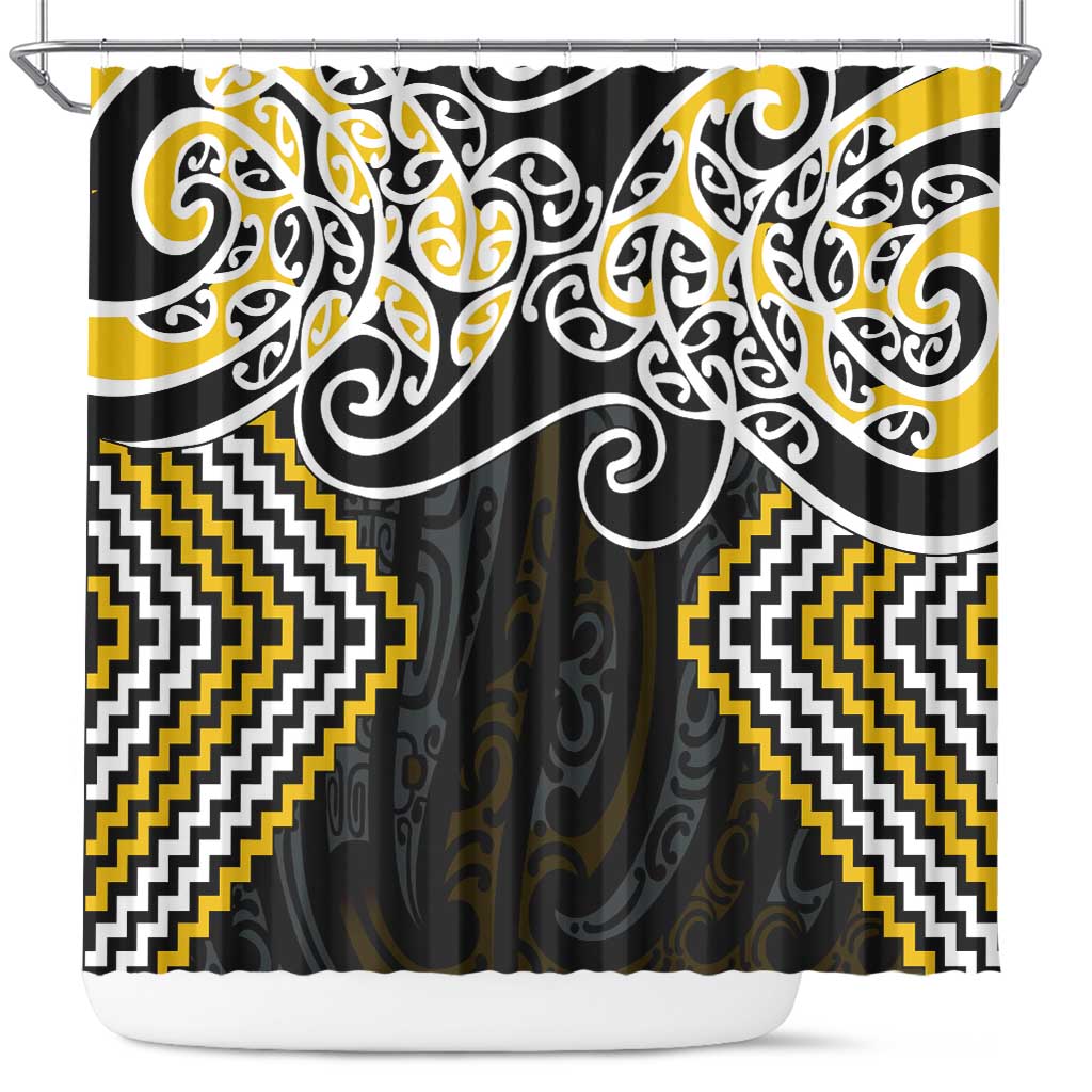 Gold Aotearoa Tukutuku Manawa Tapu Shower Curtain Ta Moko Toi Maori LT9 Gold - Polynesian Pride