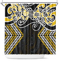 Gold Aotearoa Tukutuku Manawa Tapu Shower Curtain Ta Moko Toi Maori LT9 Gold - Polynesian Pride