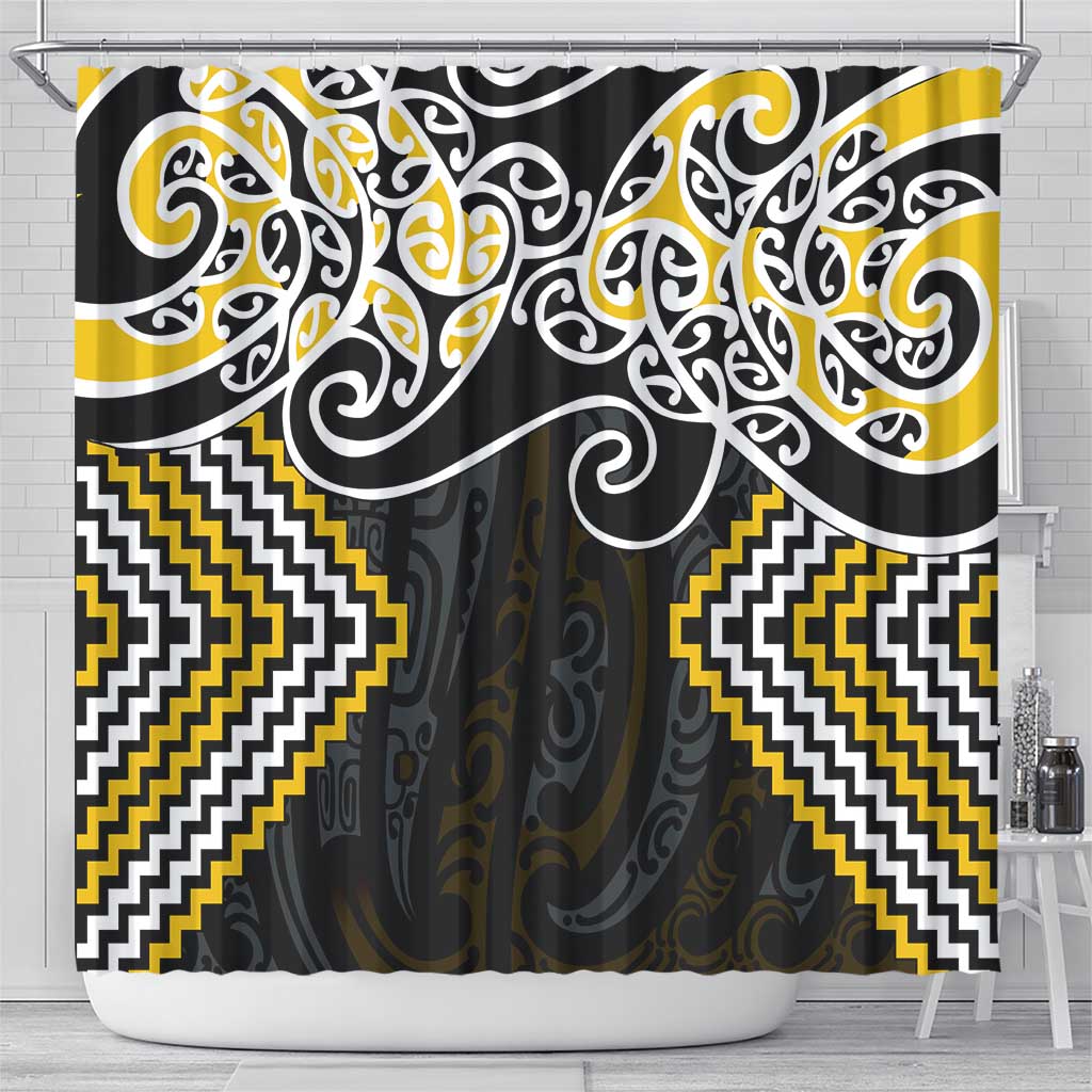 Gold Aotearoa Tukutuku Manawa Tapu Shower Curtain Ta Moko Toi Maori LT9 - Polynesian Pride