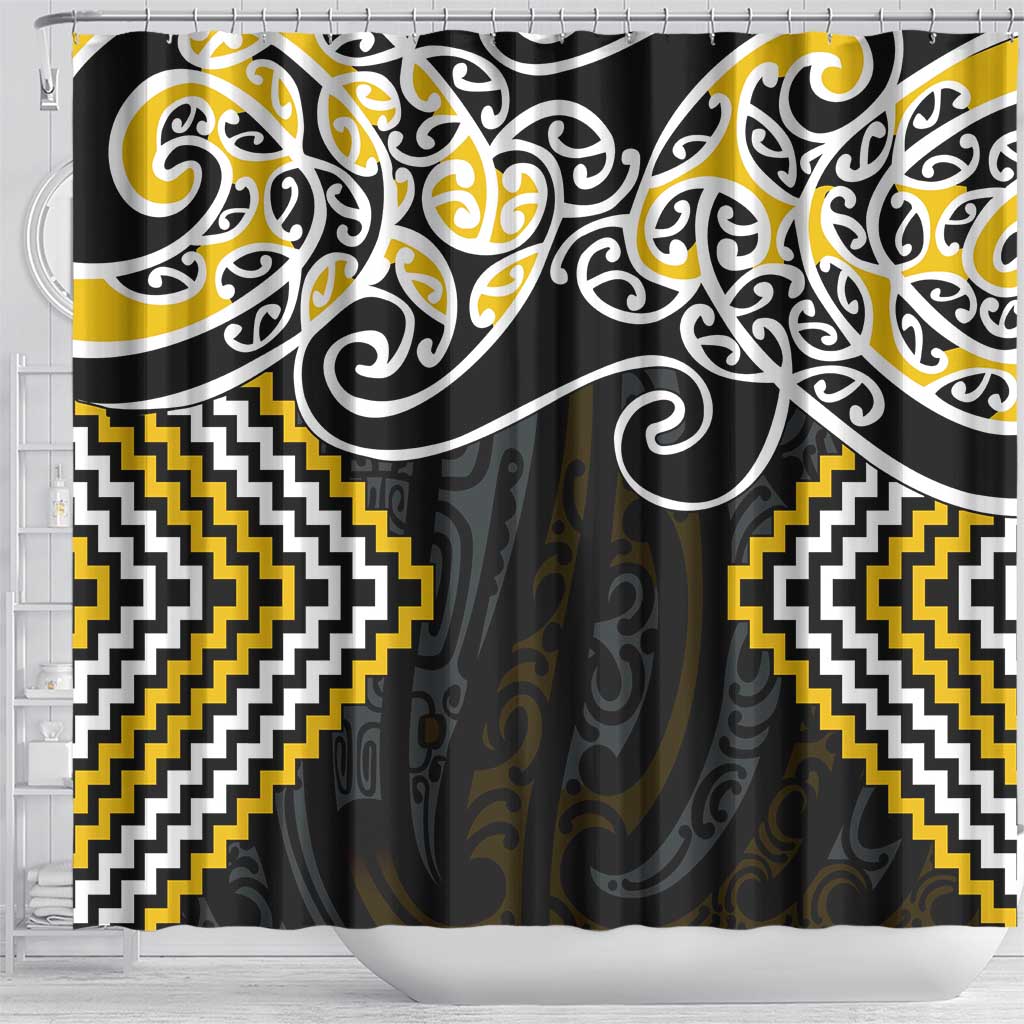 Gold Aotearoa Tukutuku Manawa Tapu Shower Curtain Ta Moko Toi Maori LT9 - Polynesian Pride