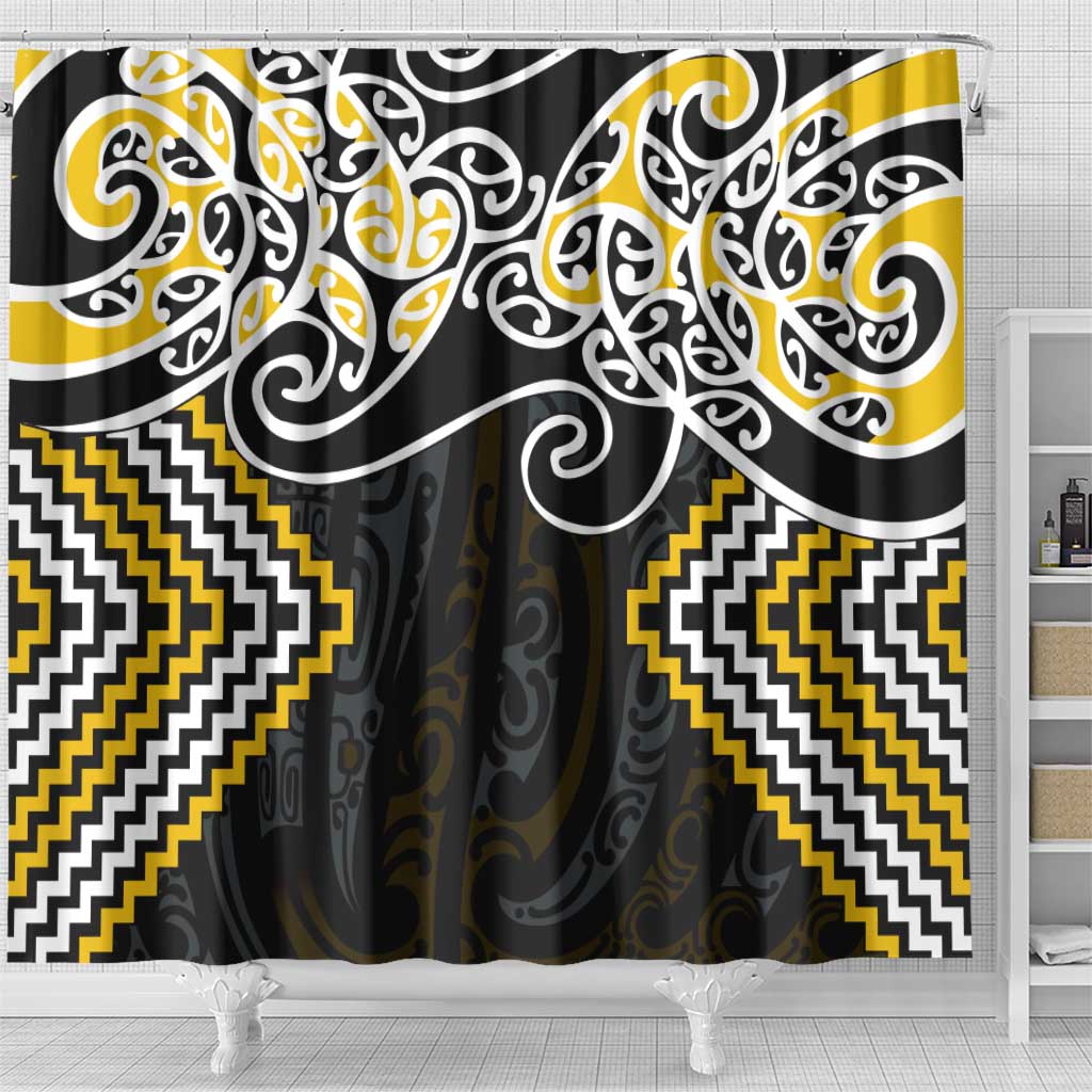 Gold Aotearoa Tukutuku Manawa Tapu Shower Curtain Ta Moko Toi Maori LT9 - Polynesian Pride