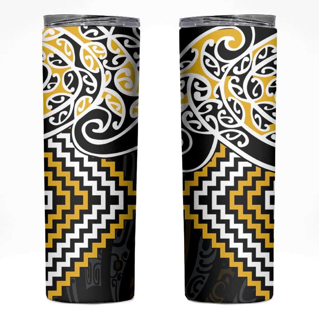 Gold Aotearoa Tukutuku Manawa Tapu Skinny Tumbler Ta Moko Toi Maori LT9 Gold - Polynesian Pride