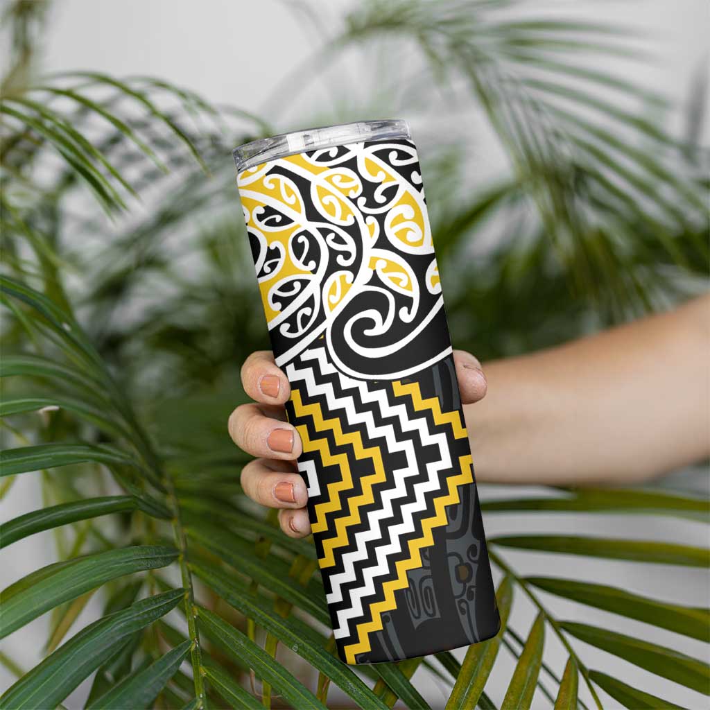 Gold Aotearoa Tukutuku Manawa Tapu Skinny Tumbler Ta Moko Toi Maori LT9 - Polynesian Pride