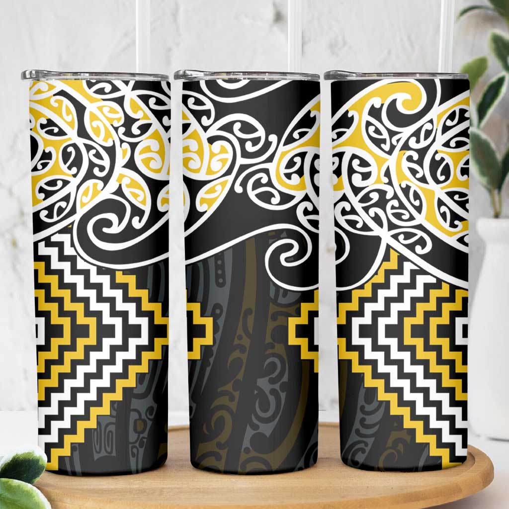 Gold Aotearoa Tukutuku Manawa Tapu Skinny Tumbler Ta Moko Toi Maori LT9 - Polynesian Pride