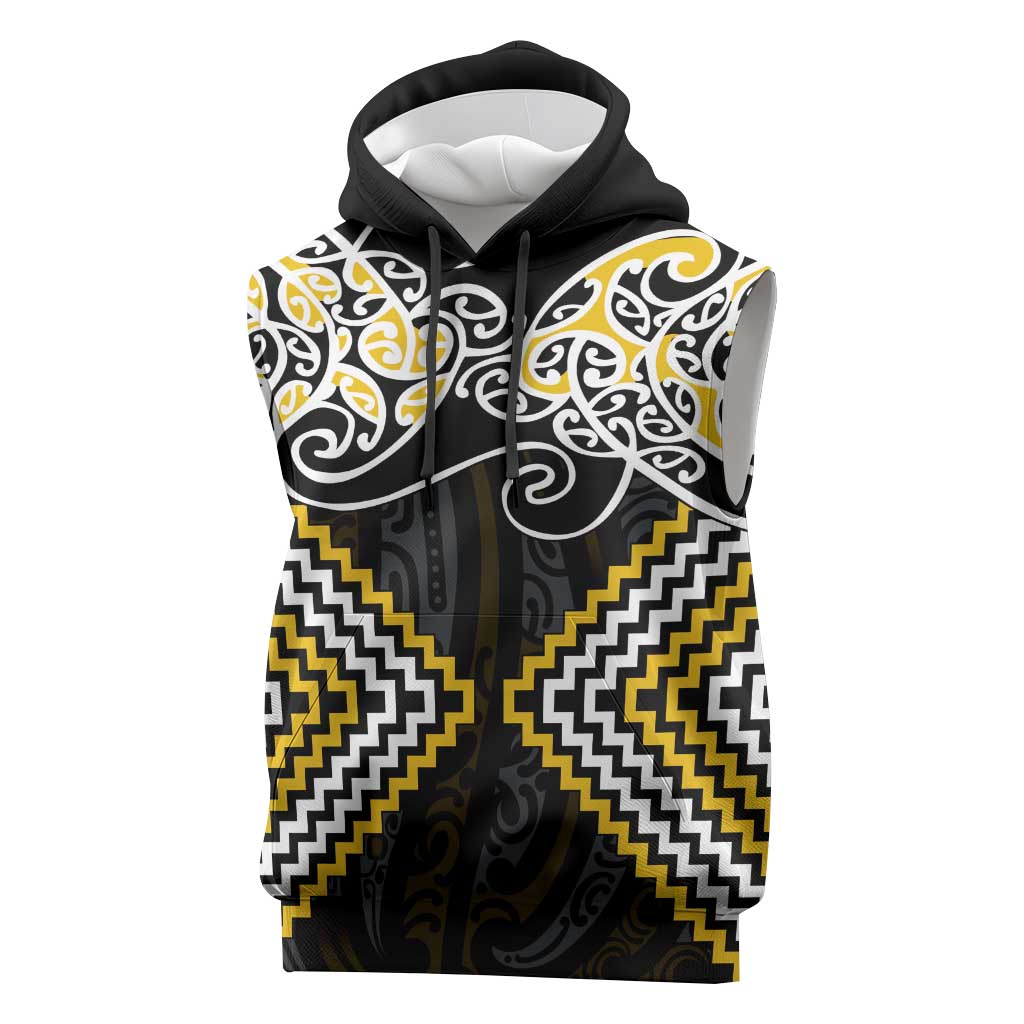 Gold Aotearoa Tukutuku Manawa Tapu Sleeveless Hoodie Ta Moko Toi Maori LT9 Gold - Polynesian Pride