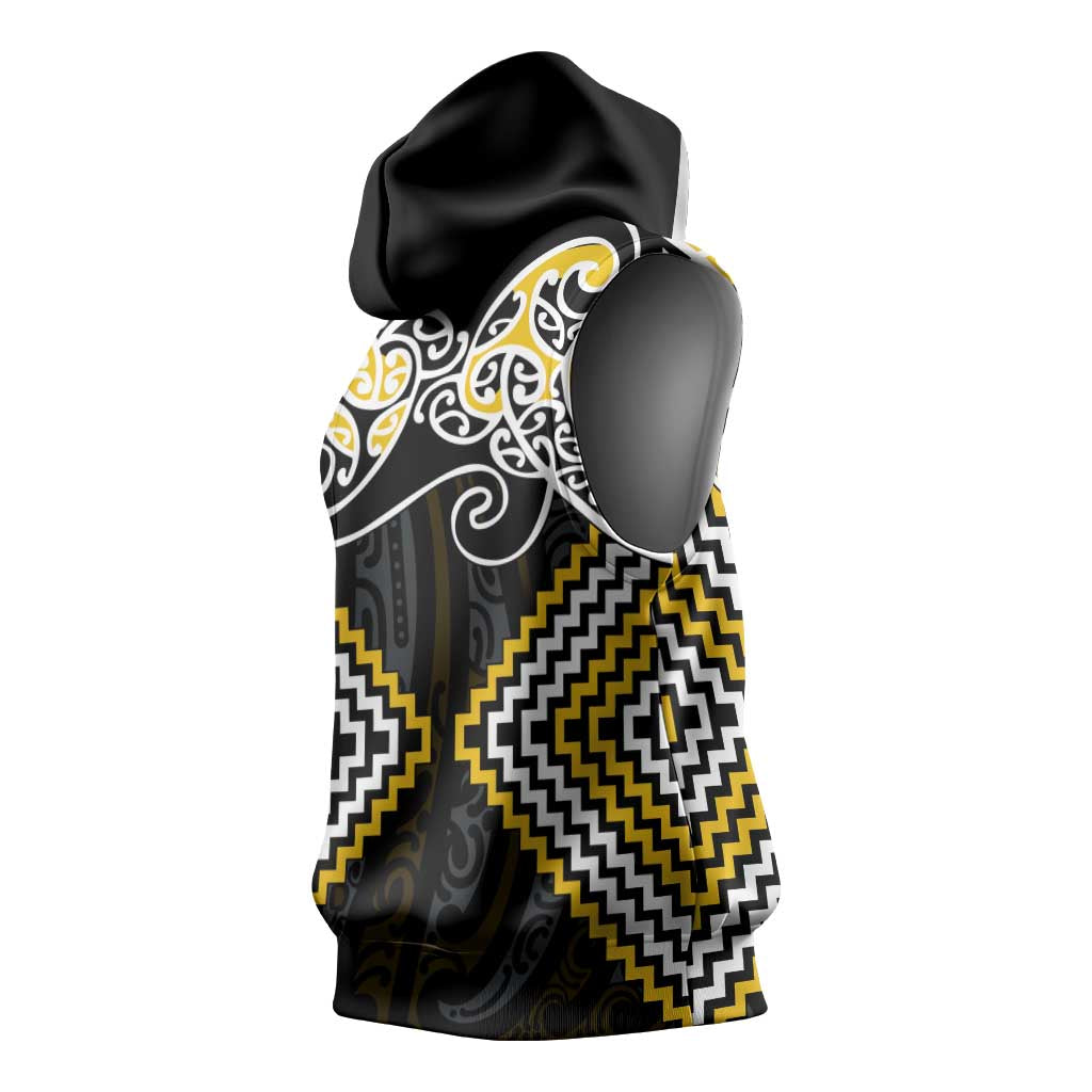Gold Aotearoa Tukutuku Manawa Tapu Sleeveless Hoodie Ta Moko Toi Maori LT9 - Polynesian Pride